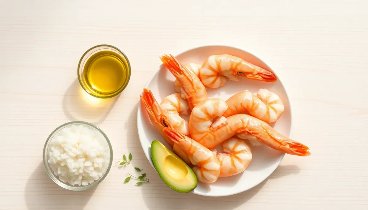 Aliments riches en nutriments essentiels pour le développement de bébé incluant les crevettes cuites