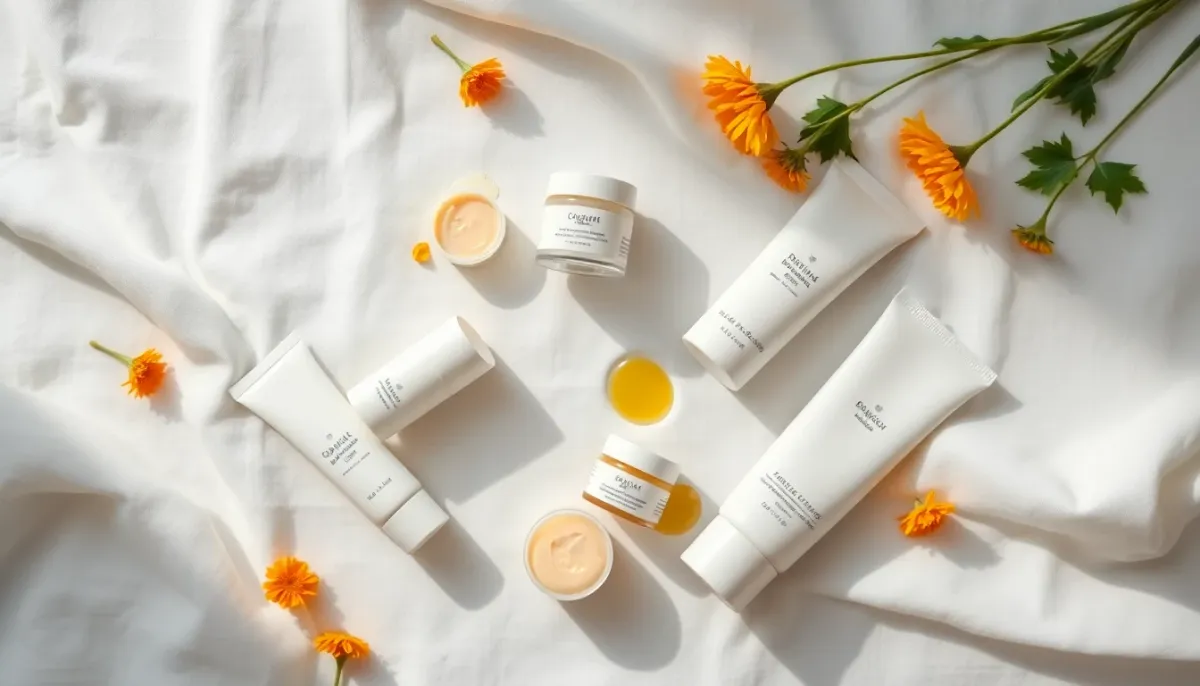 Sélection de crèmes de change bio et naturelles sans substances toxiques présentées en flat lay
