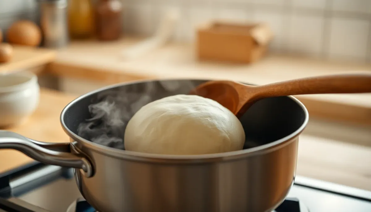 Cuisson de la pâte à modeler comestible dans une casserole à feu doux, formation d'une boule compacte