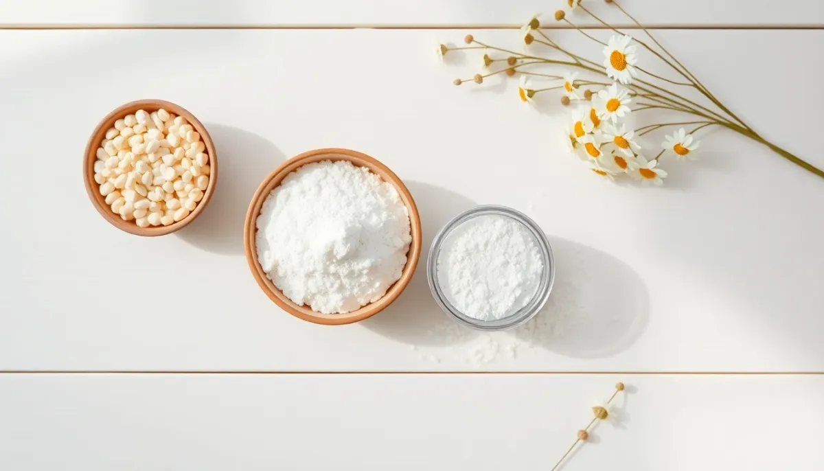 Alternatives naturelles au talc pour bébé : fécule de maïs, amidon de riz et crème à l'oxyde de zinc