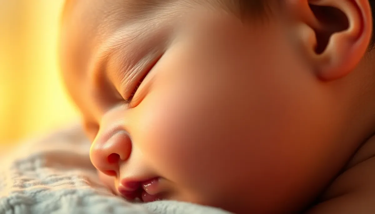 Gros plan du visage paisible d'un bébé endormi montrant un sommeil profond et serein
