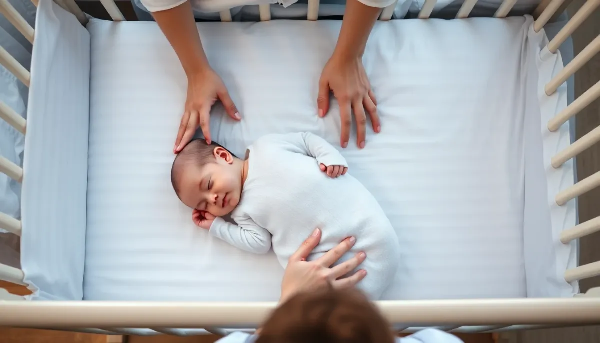 Parent observant attentivement un bébé endormi dans un environnement de sommeil sécurisé