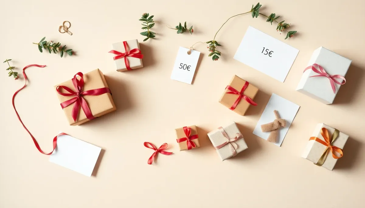 Sélection de cadeaux de différents budgets arrangés pour montrer les gammes de prix