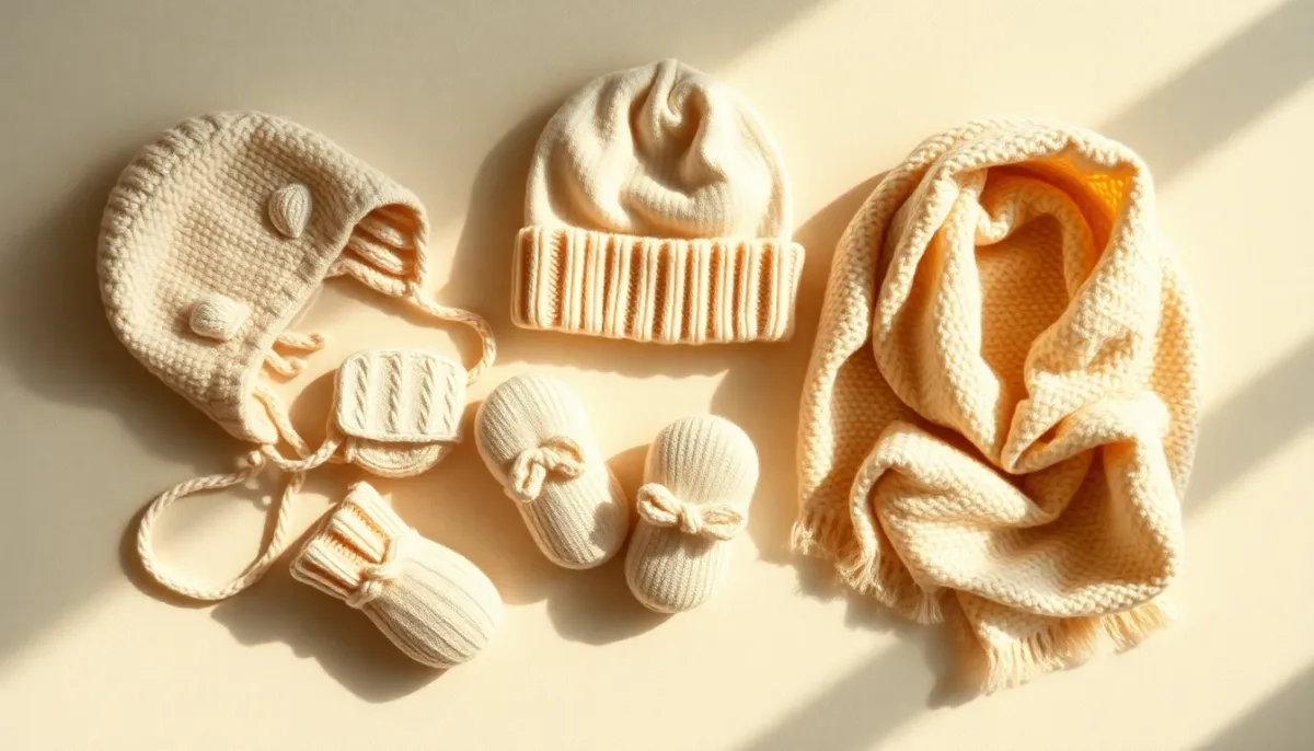 Accessoires essentiels pour bébé dehors (bonnet, moufles, chaussons, chapeau)