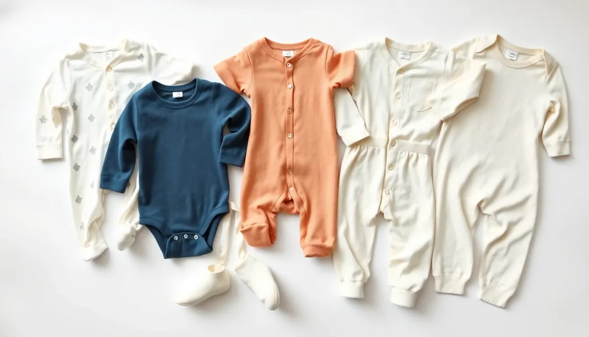 Sélection de vêtements de nuit pour bébé : bodies, pyjamas et gigoteuses de différentes matières