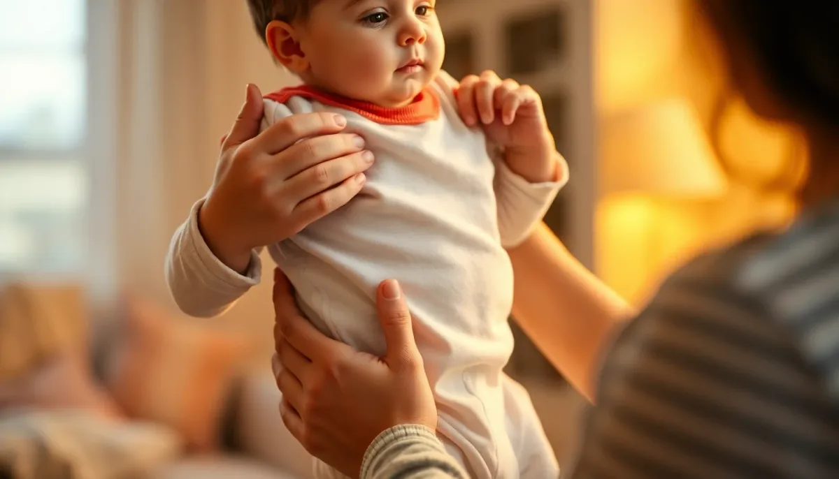 Parent habillant un bébé avec un body et un pyjama, montrant l'enfilage des vêtements superposés