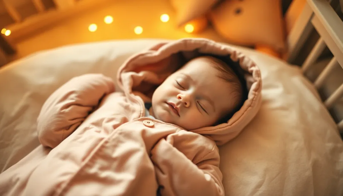 Bébé endormi dans une gigoteuse d'hiver avec indice TOG, environnement de sommeil sécurisé