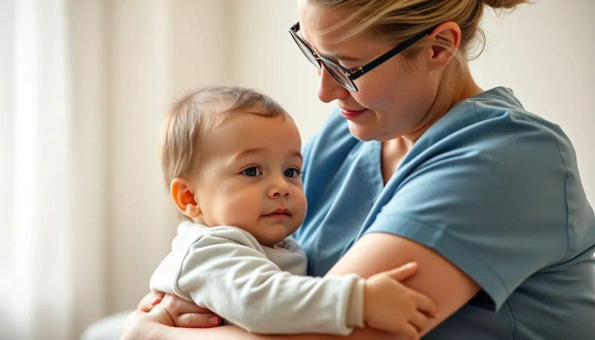 Moment de tendresse entre un enfant et son professionnel de la garde