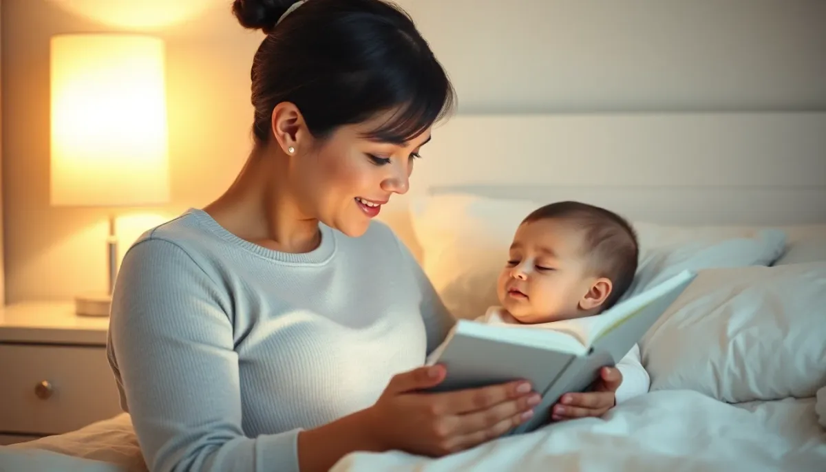 Parent et bébé pendant une routine apaisante du coucher avec réassurance et lien affectif