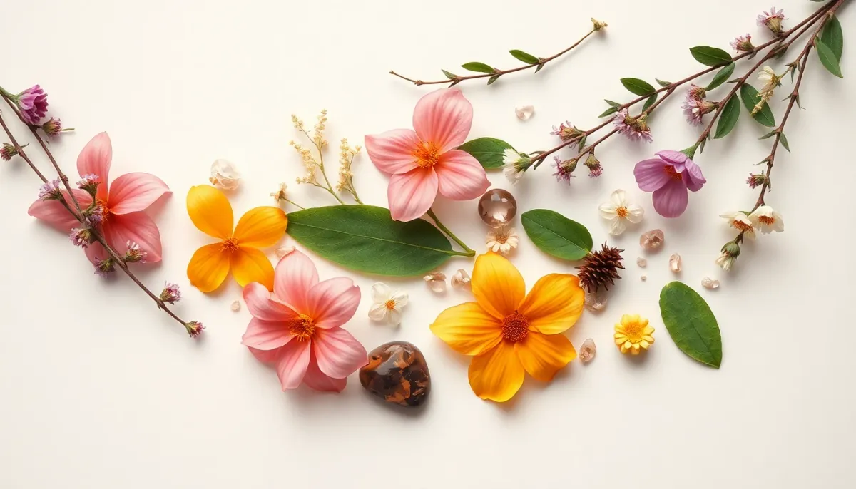 Composition artistique de fleurs délicates et éléments naturels symbolisant les significations des prénoms turcs