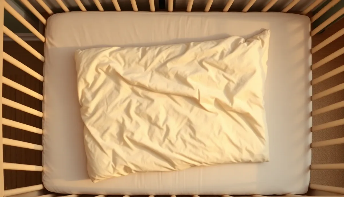 Couette légère pour bébé pliée sur un matelas de lit enfant