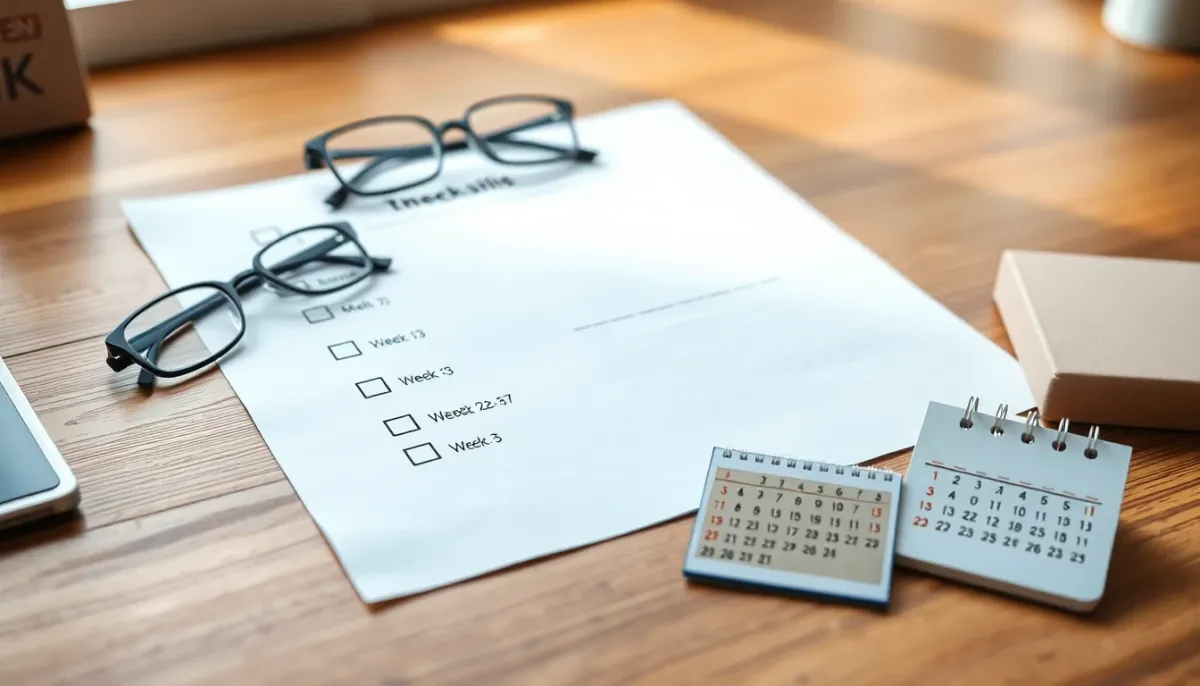 Checklist de préparation de valise maternité avec calendrier montrant les semaines 32 à 37 de grossesse