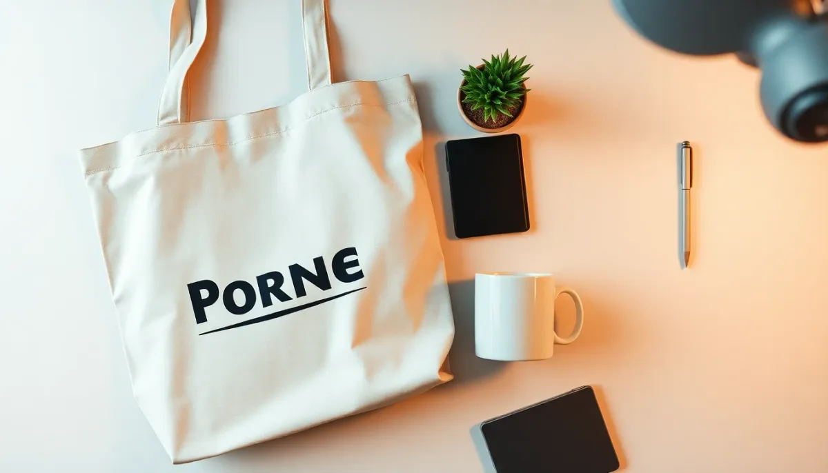 Tote-bag et mug personnalisés pour le personnel éducatif sur un bureau de travail