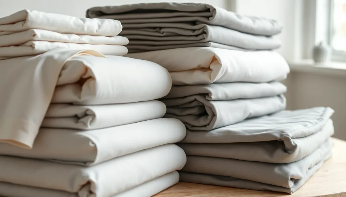 Draps-housses et alèses imperméables pliés soigneusement montrant la qualité du textile