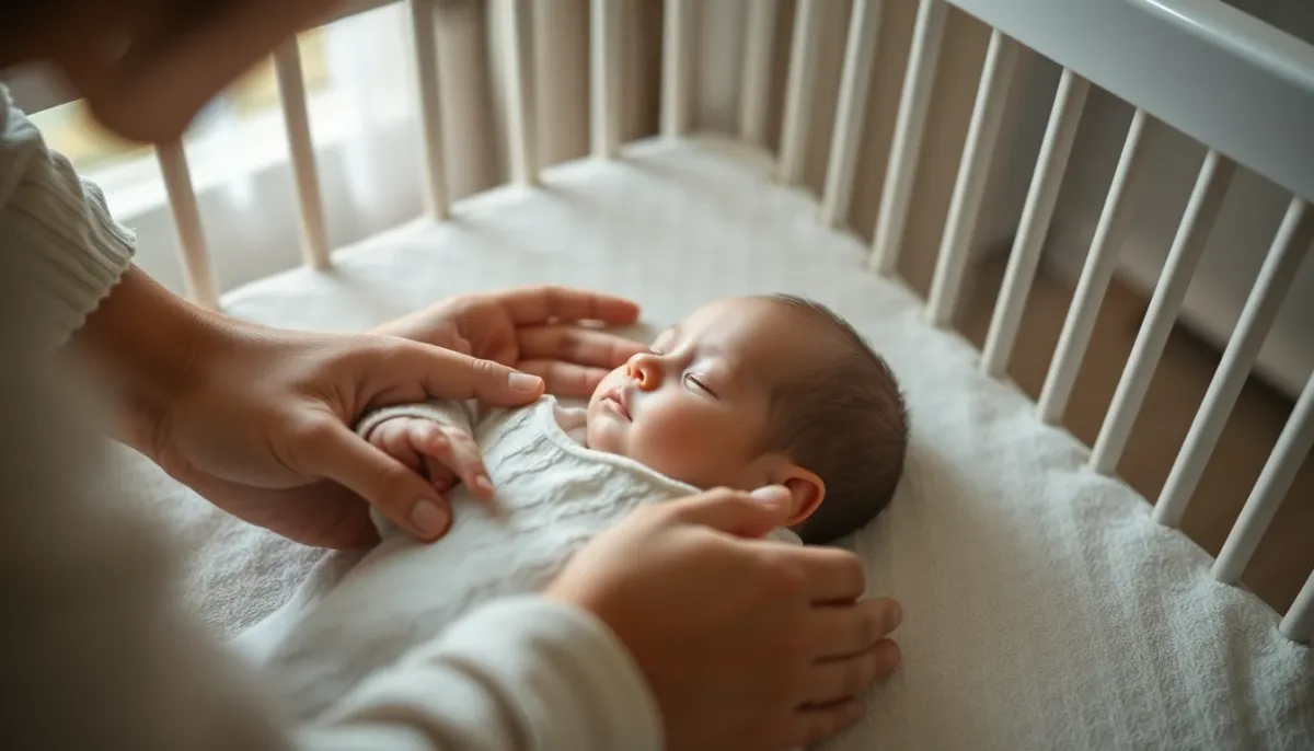 Parent observant son bébé endormi dans le berceau en lumière naturelle