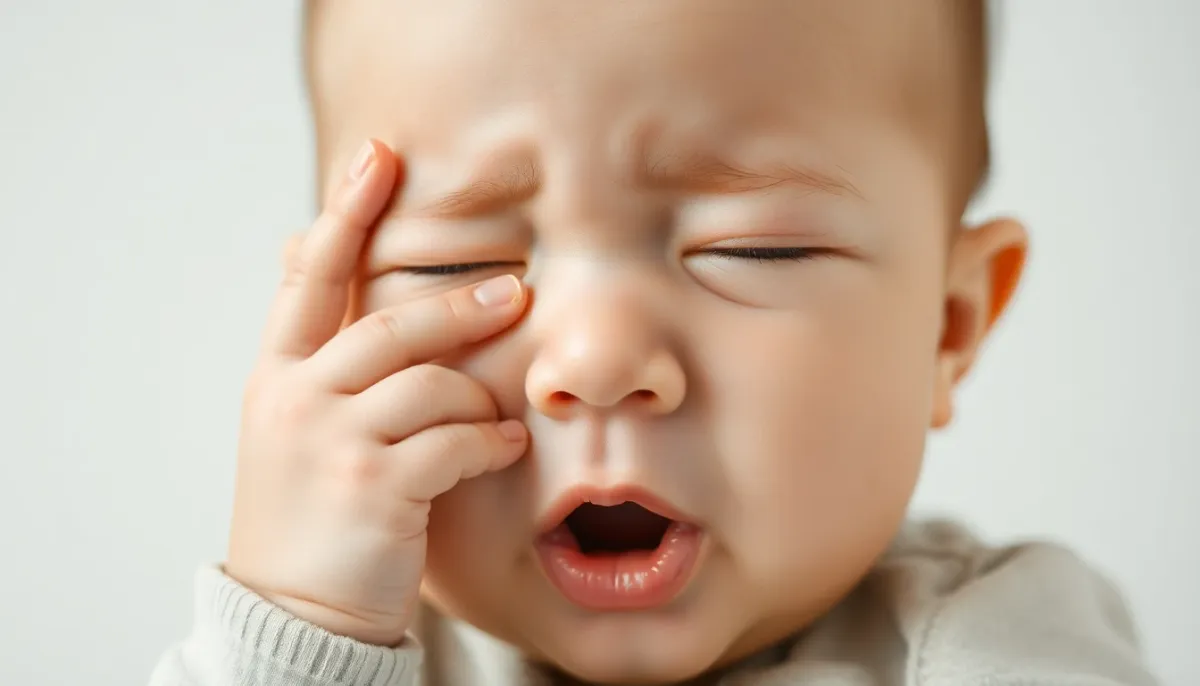 Gros plan du visage d'un bébé montrant des signes de fatigue avec bâillement
