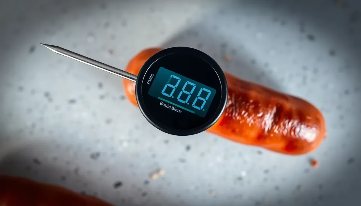 Thermomètre de cuisson mesurant la température interne du boudin blanc cuit