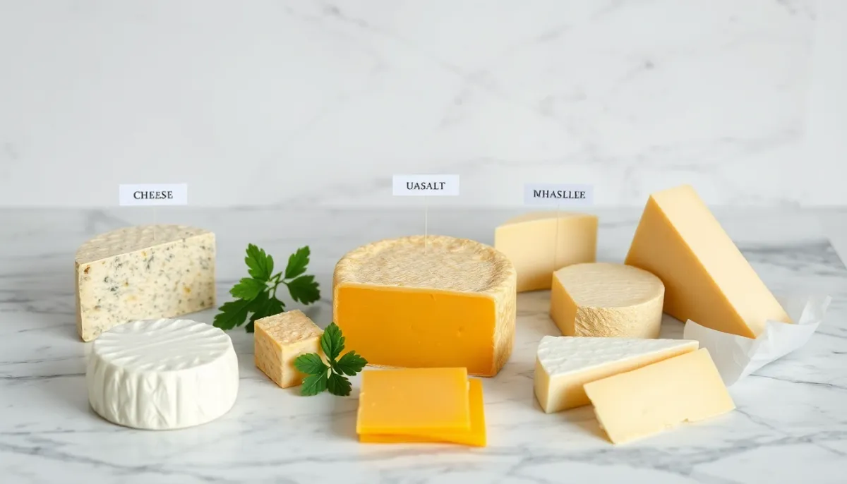 Assortiment de fromages variés présentés pour comparer les options autorisées et interdites pendant la grossesse