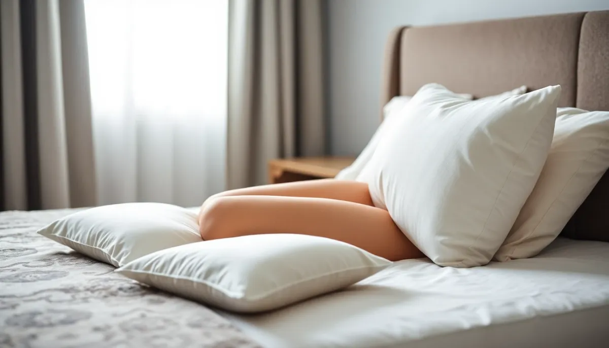 Coussins de soutien de maternité positionnés correctement sur un lit pour favoriser le confort du côté gauche