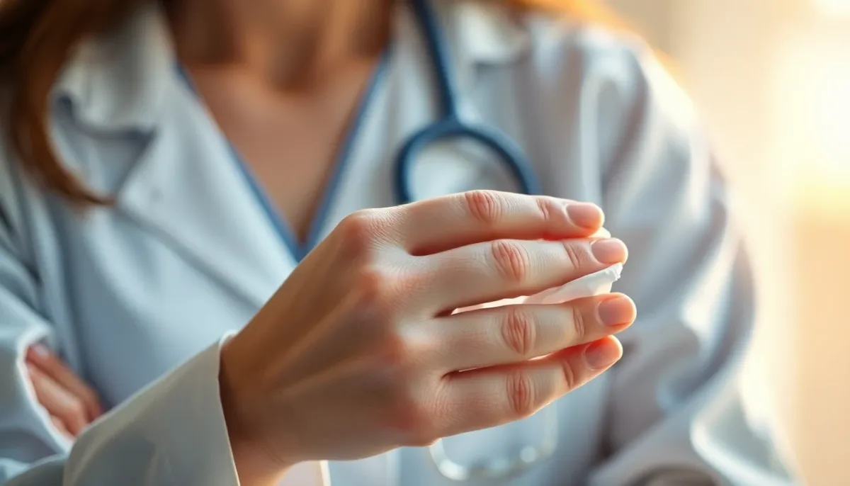 Gros plan sur une femme tenant un mouchoir, illustrant le spotting et les saignements légers