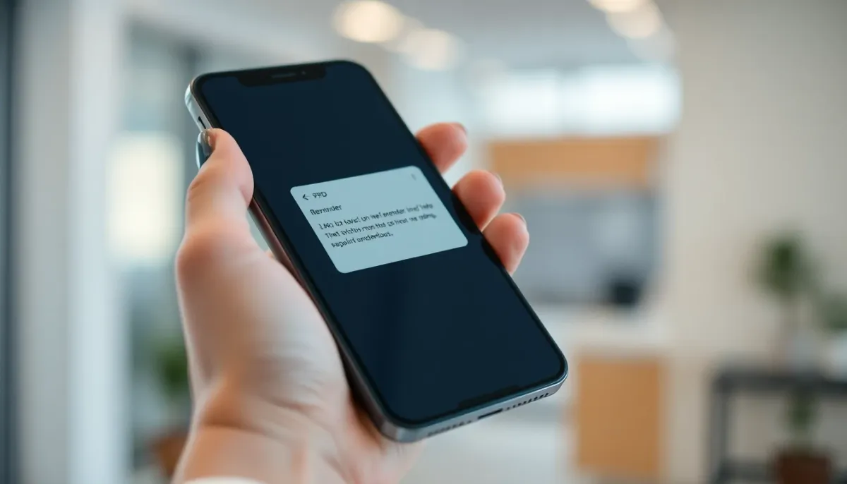 Femme consultant une notification de rappel sur son téléphone pour la prise de pilule