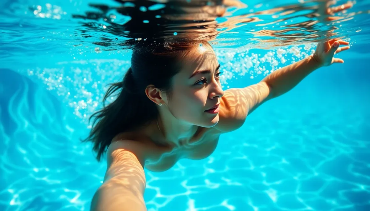 Femme nageant avec aisance et confiance dans une piscine